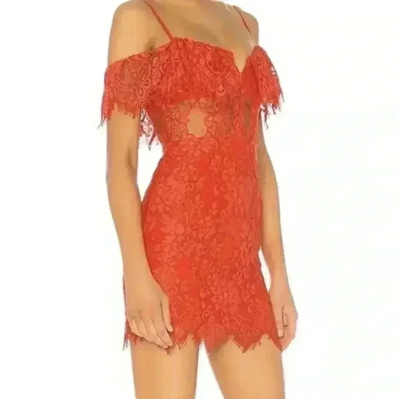 Revolve NBD NAVEN Mini Dress M Allie Red Lace Semi Sheer Cocktail Sexy Bustier - Picture 3 of 10